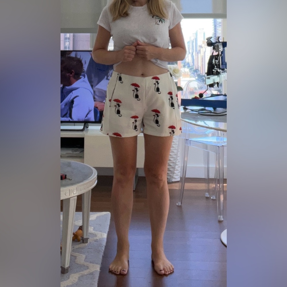 Valentina White Shorts with Red and Black Cat Print